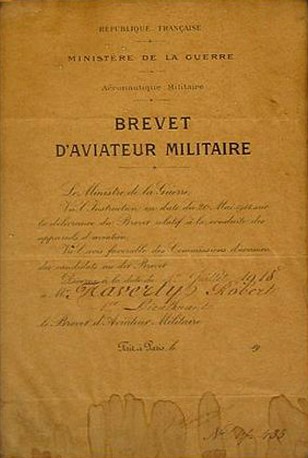 Brevet français de pilote militaire pour le Lieutenant Haverty du 33rd Aero Squadron