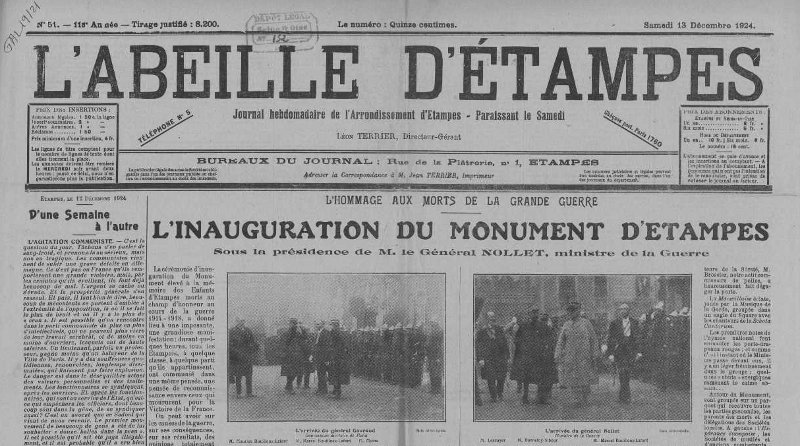 Une de l'Abeille du 13 décembre 1924