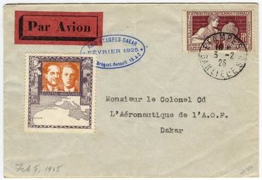 Courrier postal Etampes Dakar, 3 février 1925, recto