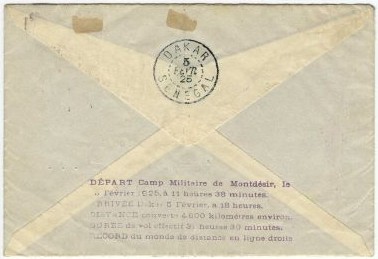 Courrier postal Etampes Dakar, 3 février 1925, verso