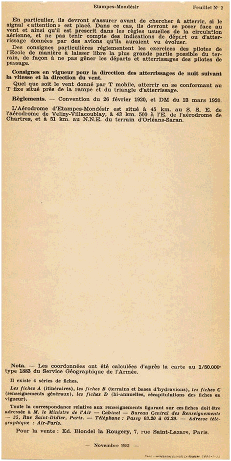 Fiche de l'Atlas aéronautique de 1930, verso