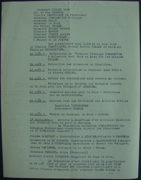 Compte-rendu de l'Occupation et de la Libération de Méréville