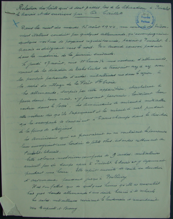 Relation de la Libération de Puiselet-le-Marais, par Armand Caillet