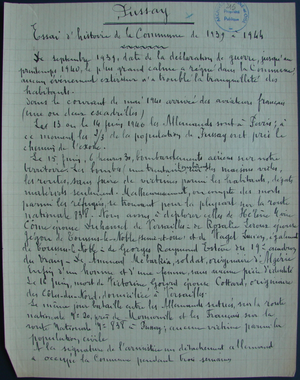 Essai d'histoire de la commune de Pussay de 1939 à 1944