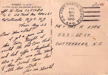 Courrier d'Etampes aux Etats-Unis, 1945