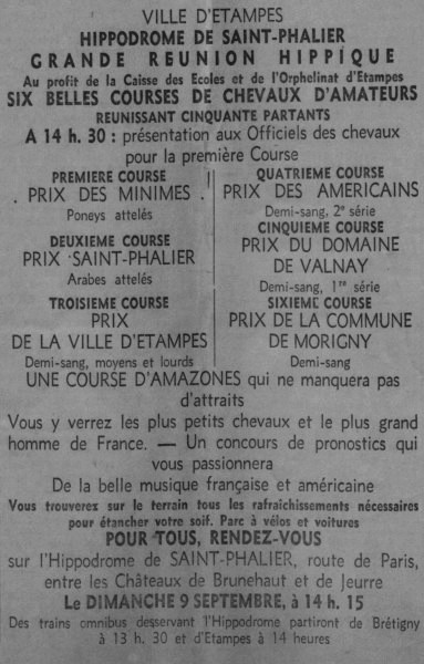 Journal d'Etampes du 8 septembre 1945 annonçant la course