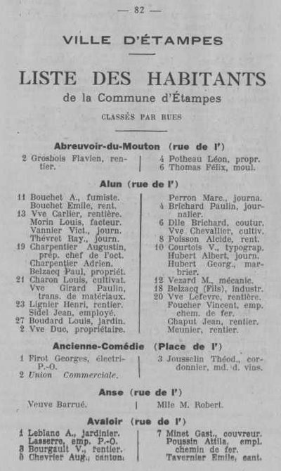 Annuaire des quatre cantons (Abeille d'Etampes, 1930)