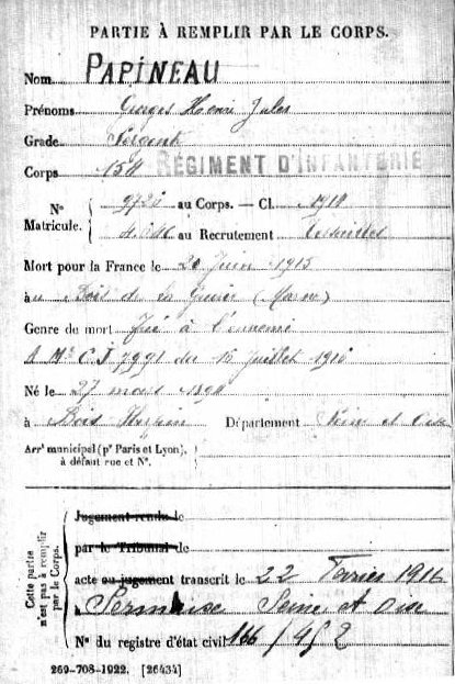 Fiche SGA de Georges Papineau