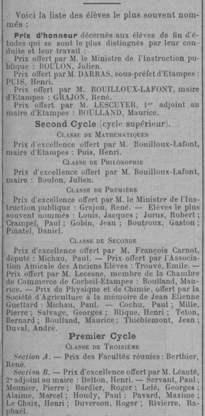 Tableau d'honneur de 1912