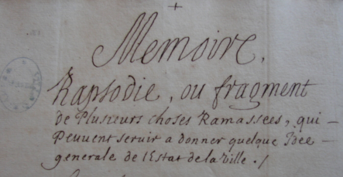 Titre de la Rapsodie, écrit de la main de Plisson lui-même, vers 1680