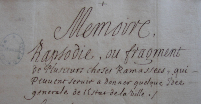Titre de la Rapsodie, écrit de la main de Plisson lui-même, vers 1680