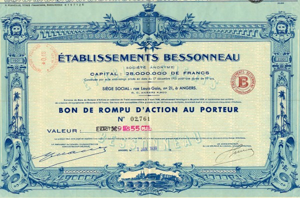 Action de l'entreprise Bessonneau en 1939