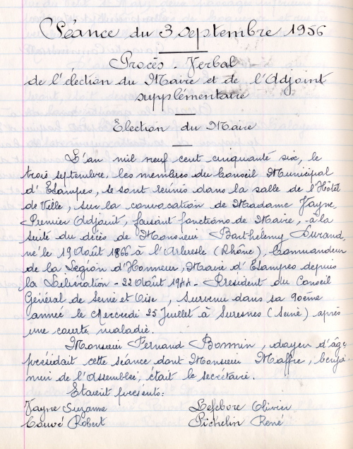 Procès-verbal de l'élection de Suzanne Vayne (3 septembre 1956)