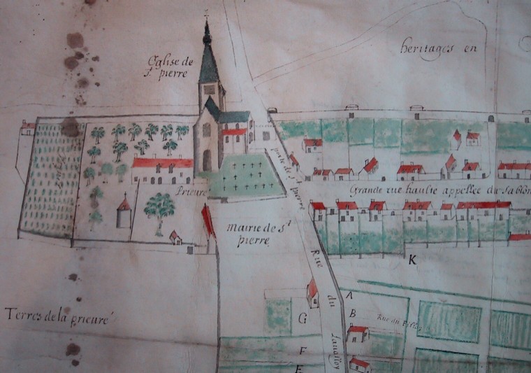 Saint-Pierre d'Etampes en 1648 (détail du plan de Fleury (AD91, E3802, cliché François Jousset, 1999)