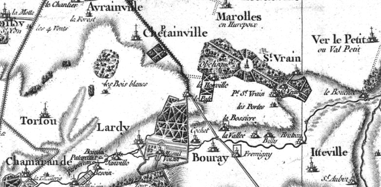 Bouray, Saint-Vrain et Billy en 1756 (Carte de Cassini)