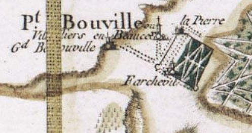 Bouville et Villiers sur la carte de Cassini, édition de 1756