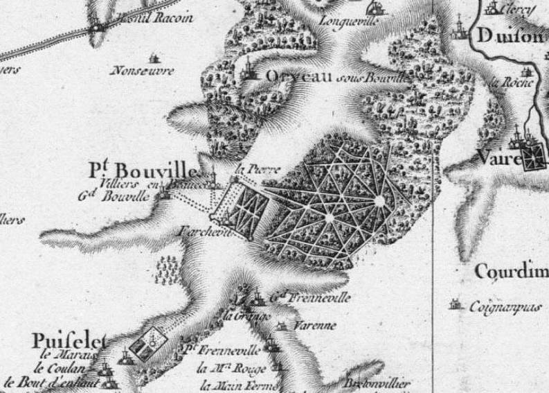 Bouville, Farcheville et Villiers sur la carte de Cassini de 1756