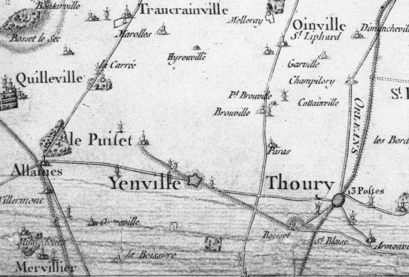 Janville sur la carte de Cassini de 1756