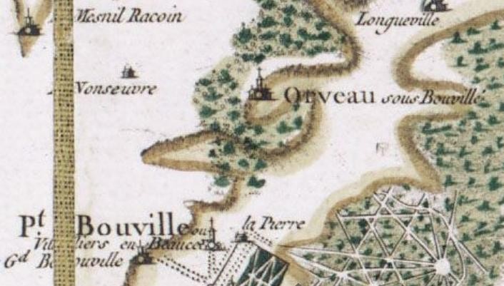 Secteur de Villiers, Orveau et Nonserve sur la carte de Cassini, édition de 1756 (BNF)