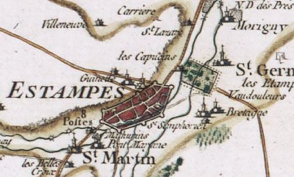 Morigny et Saint-Martin d'Etampes sur la carte de Cassini de 1756