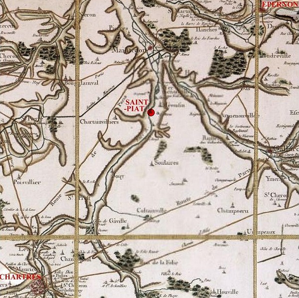 Saint-Piat entre Chartres et Epernon (carte de Cassini de 1757)