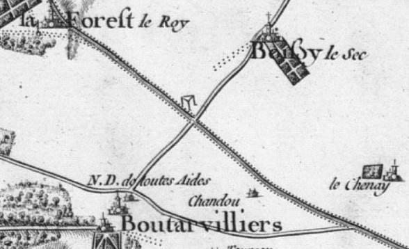 Boissy le Sec et Champdoux sur la carte de Cassini, réédition de 1815