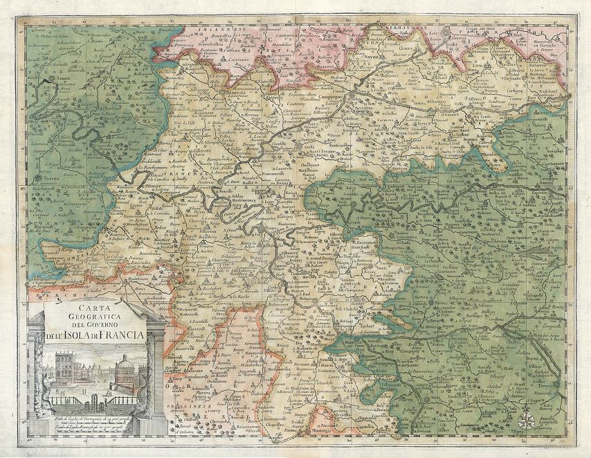 Edition vénitienne de la carte de l'Île-de-France par Guillaume Delisle (vers 1740)