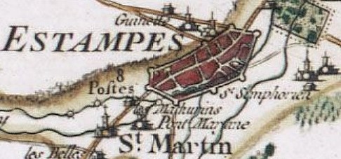 Etampes vers 1756 (carte de Cassini)