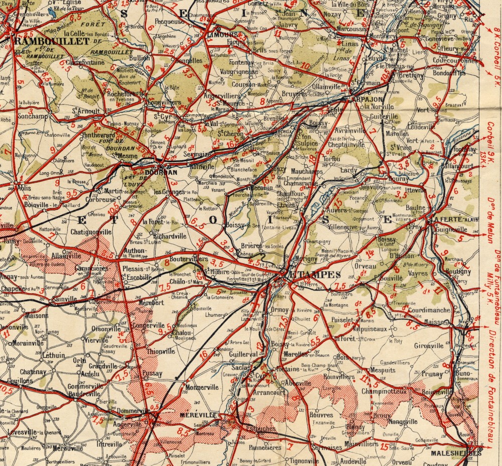 Extrait de la carte Taride n°8 concernant les environs d'Etampes (édition de 1914)