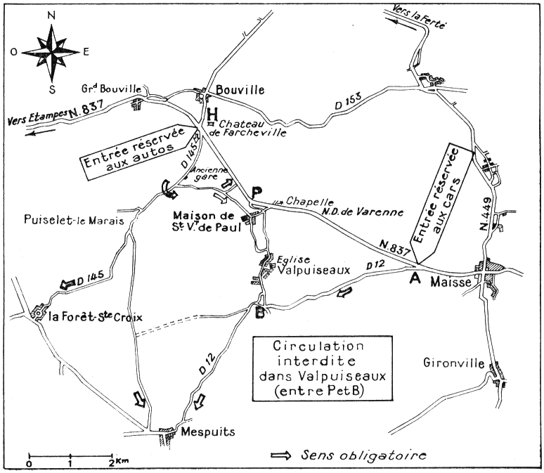 Carte des environs de Valpuiseaux pour le pélerinage de 1960