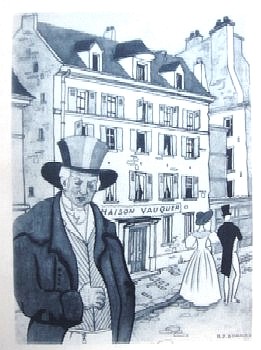 La Pension Vauquer, gravure de J.-P. Sarnas (édition Martel de 1945)