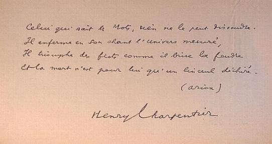 Henry Charpentier: Celui qui sait les Mots... (autographe)