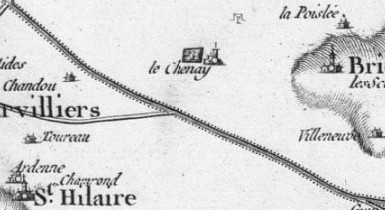 Chandou et le Chesnay sur la carte de Cassini de 1756
