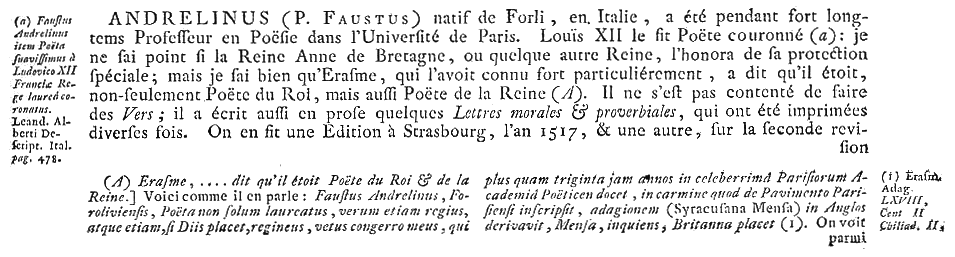Bayle: Andrelin (Dictionnaire, tome I, p. 231)