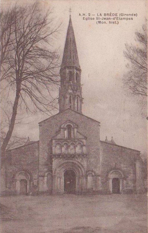 Eglise Saint-Jean d'Etampes à La Brède (Gironde) d'après une carte postale ancienne