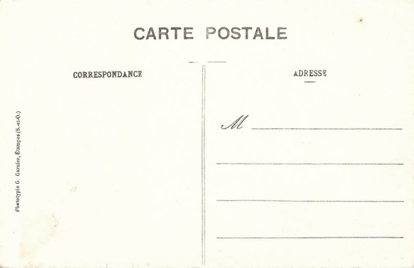 Carte postale produite par Gustave Garnier à Etampes et débitée à Blandy par les Molvault