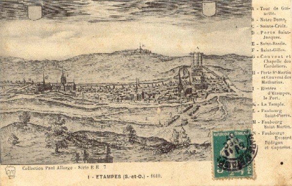 Etampes vers 1610 (gravure du 17 siècle; carte postale de Paul Allorge Ee7 n°1)