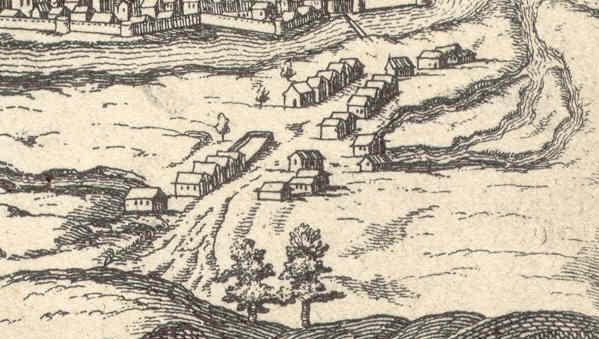 Le faubourg Saint-Pierre, à peine ébauché sur l'assez mauvaise gravure de Tassin, vers 1630