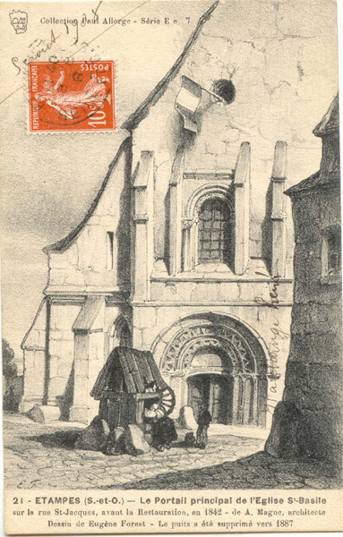 Saint-Basile d'Etampes en 1842 (dessin d'Eugène Forest)