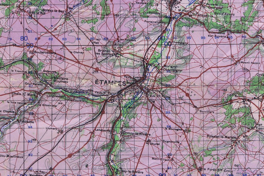 Environs d'Etampes (carte britannique de l'Île-de-France, vers 1944)