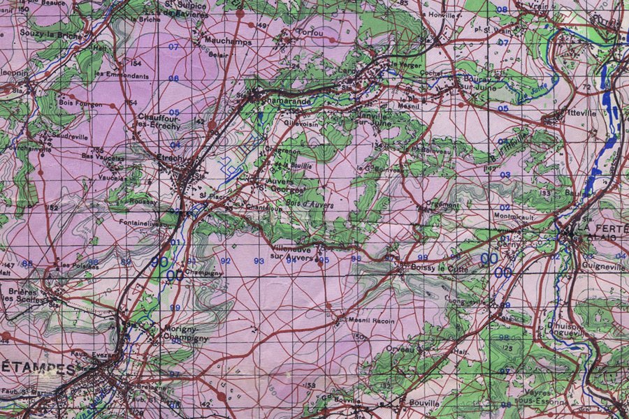 Environs d'Étréchy (carte britannique de l'Île-de-France, vers 1944)