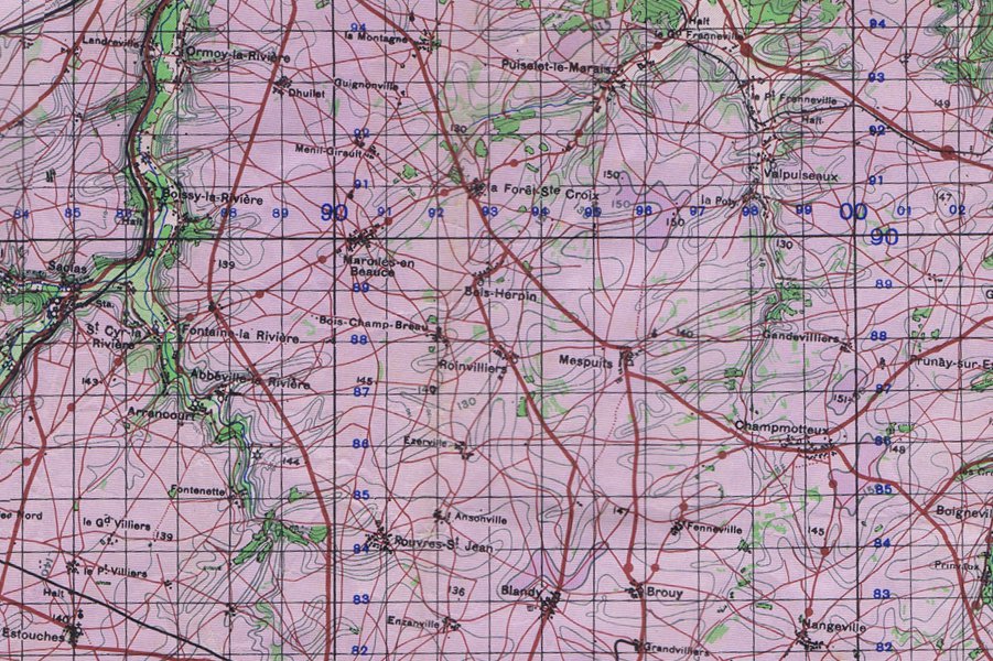 Environs de La Forêt-Sainte-Croix (carte britannique de l'Île-de-France, vers 1944)