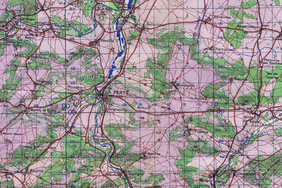 Environs de La Ferté-Alais (carte britannique de l'Île-de-France, vers 1944)