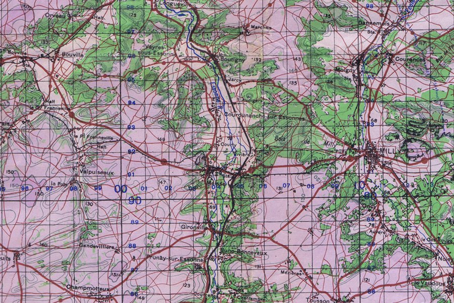 Environs de Maisse et Milly-la-Forêt (carte britannique de l'Île-de-France, vers 1944)