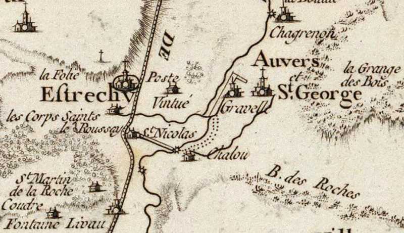 Gravelle sur la carte de Cassini de 1758