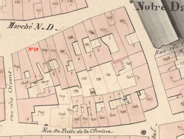 Le n°19 de la place Notre-Dame au cadastre de 1825