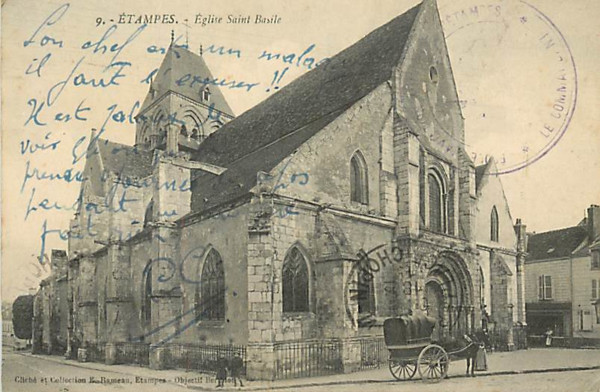 Carte postale envoyée par Gabriel Marjollin, scrétaire à l'école d'aviation d'Etampes (Etampes, 9 octobre 1915)