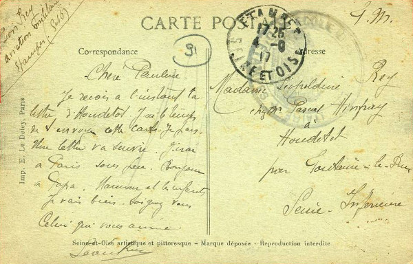 Carte de Léon Rey (Etampes, 1917)